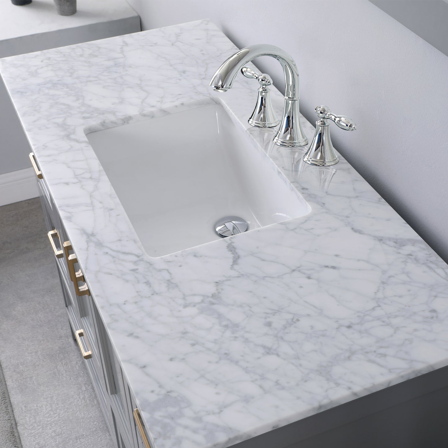 Isla 48" Single Bathroom Vanity Set in Gray and Carrara White Marble Countertop