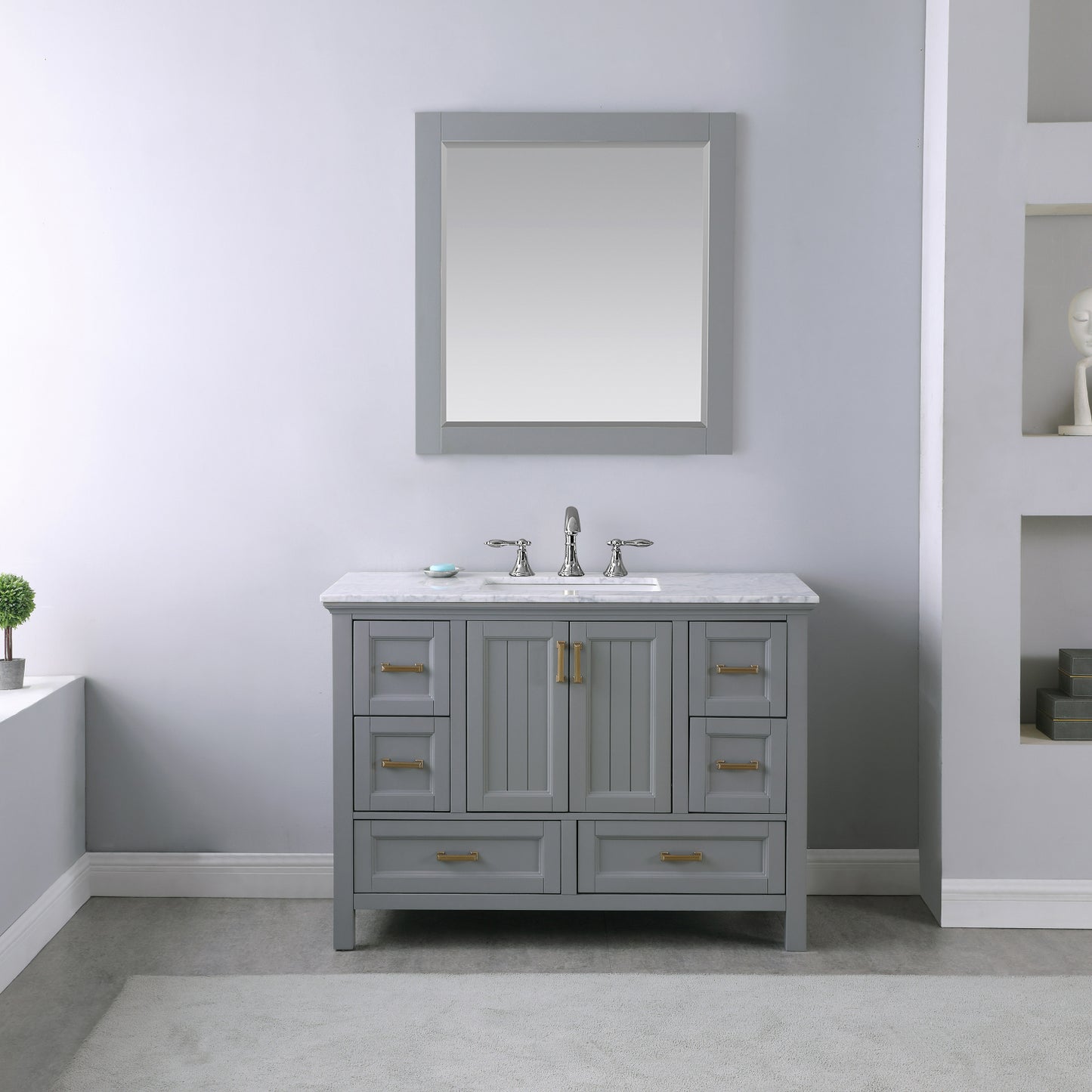Isla 48" Single Bathroom Vanity Set in Gray and Carrara White Marble Countertop