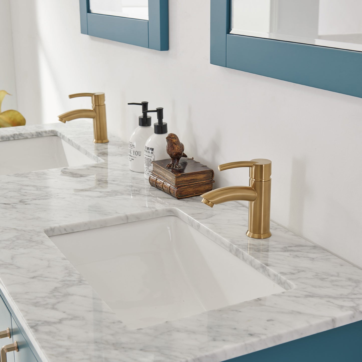 Sutton 60" & 72" Double Bathroom Vanity Set in Royal Green and Carrara White Marble Countertop without Mirror