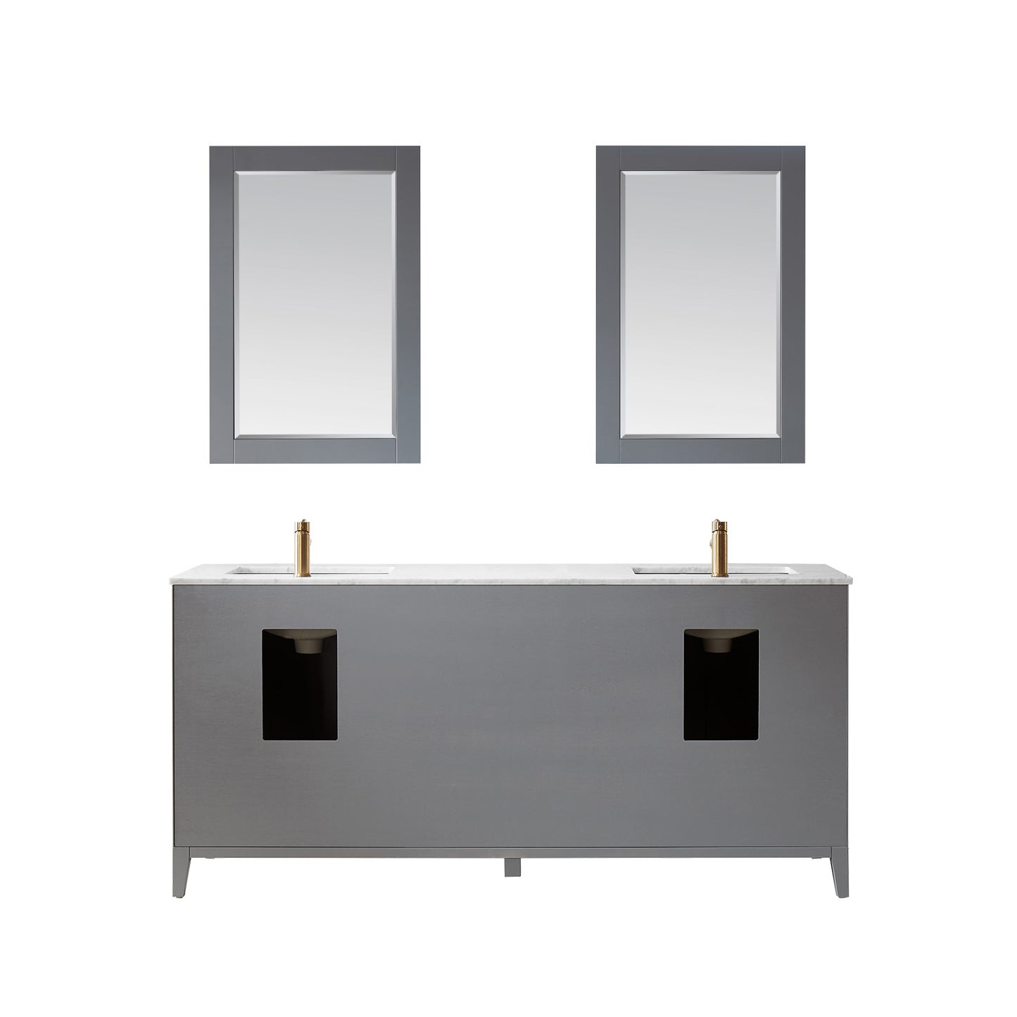 Sutton 72" Double Bathroom Vanity Set in Gray and Carrara White Marble Countertop