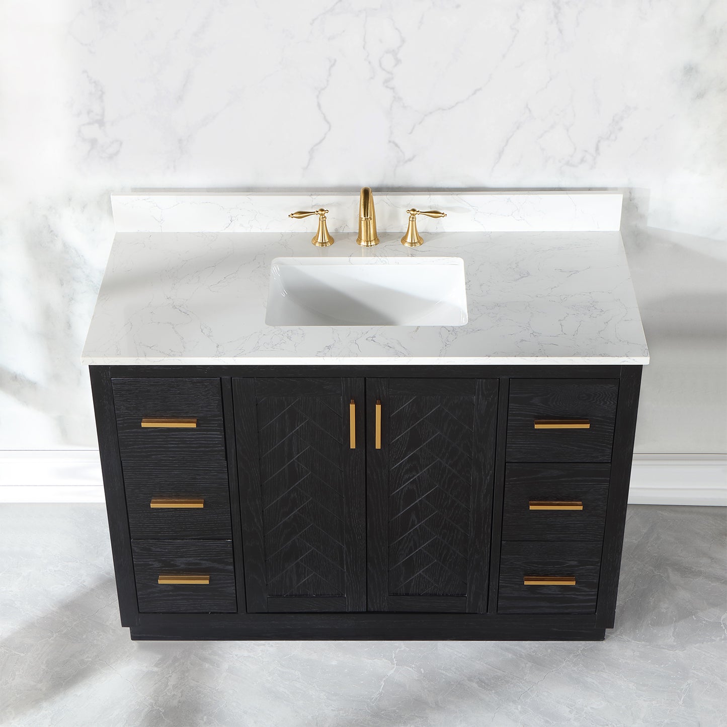 Gazsi 48" Single Bathroom Vanity Set with Grain White Composite Stone Countertop without Mirror