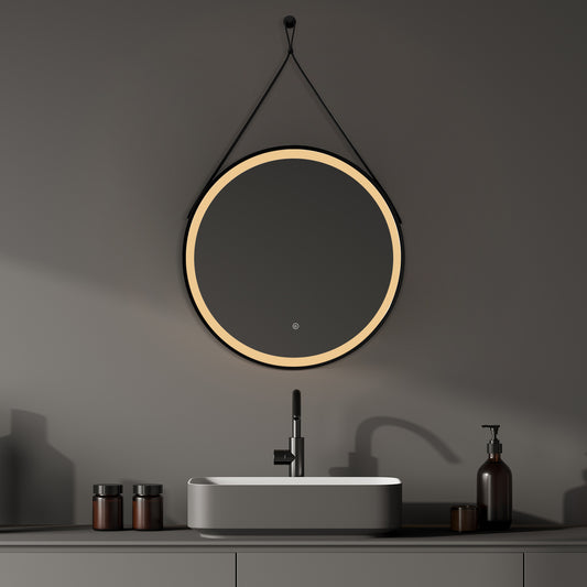 Roccia Round 28" Framed in Matt Black Modern Bathroom/Vanity LED Lighted Wall Mirror