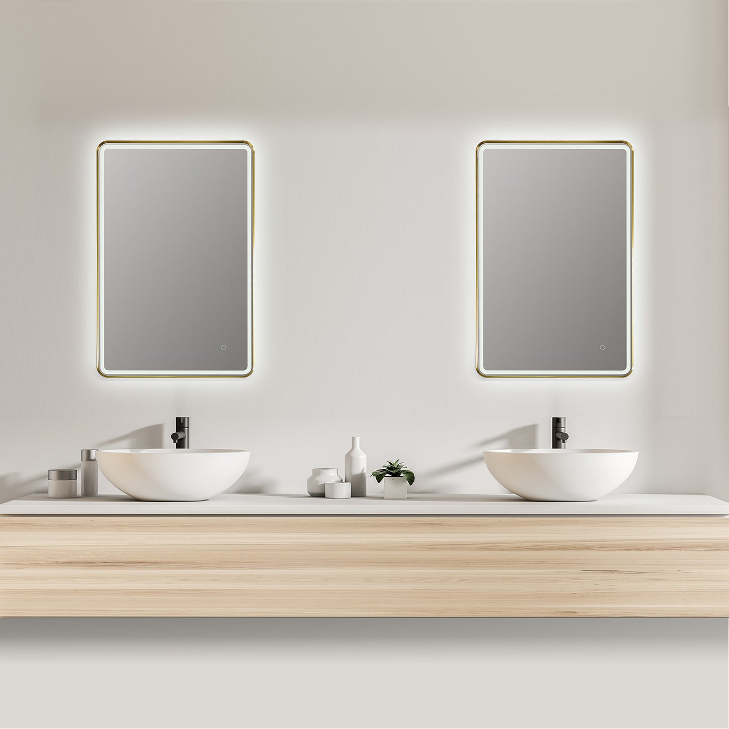 Viaggi Rectangle 24" Framed in Brushed Gold Modern Bathroom/Vanity LED Lighted Wall Mirror