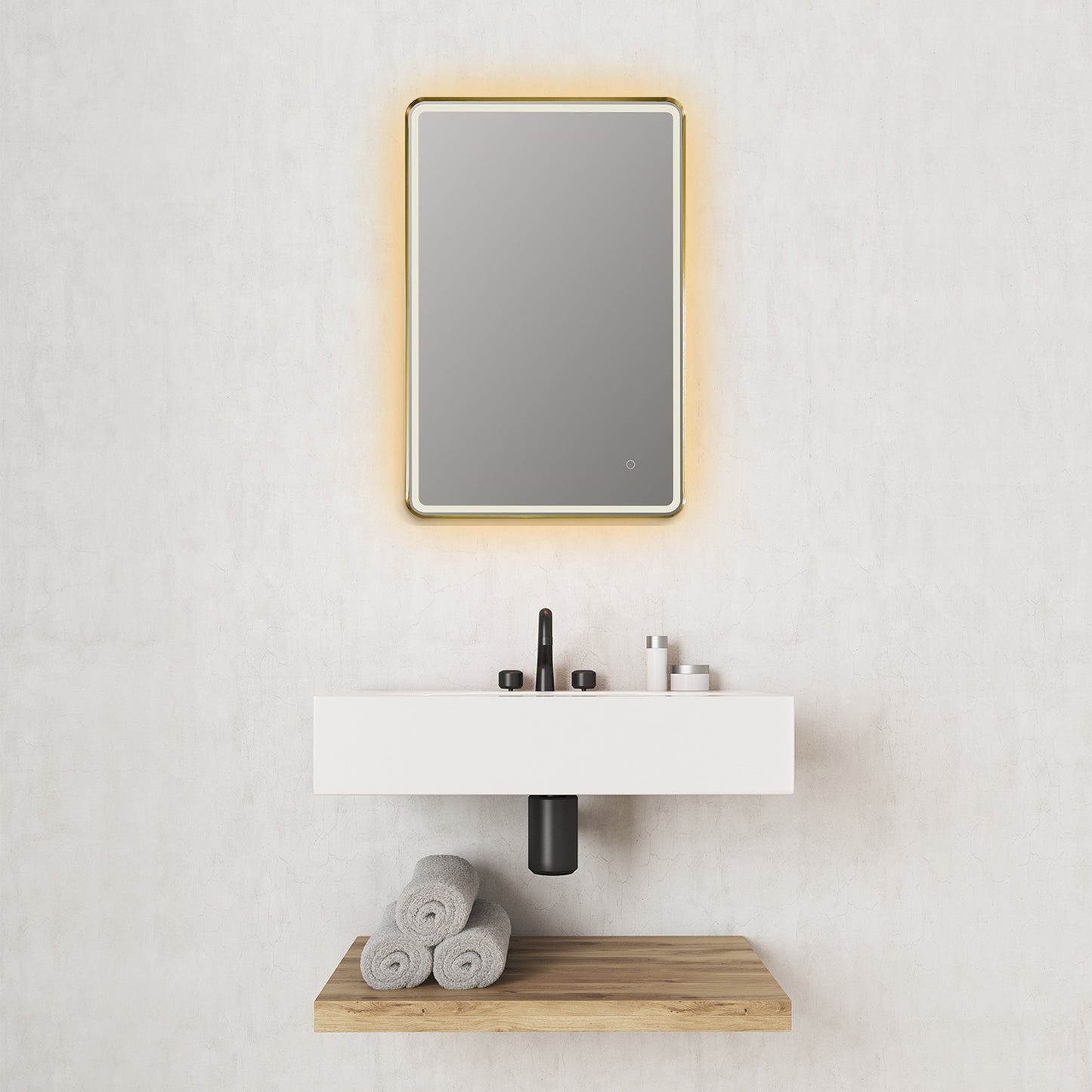 Viaggi Rectangle 24" Framed in Brushed Gold Modern Bathroom/Vanity LED Lighted Wall Mirror