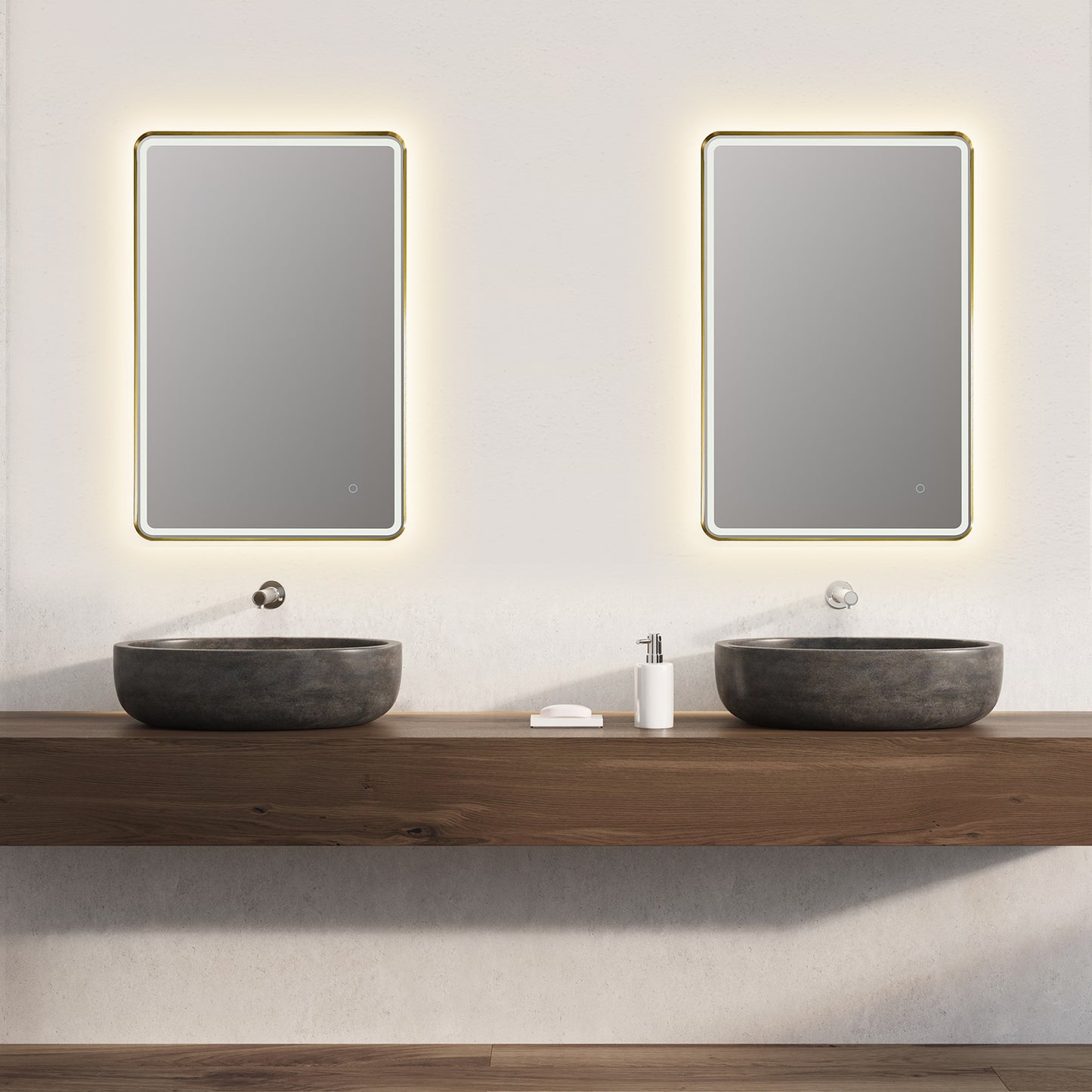 Viaggi Rectangle 24" Framed in Brushed Gold Modern Bathroom/Vanity LED Lighted Wall Mirror