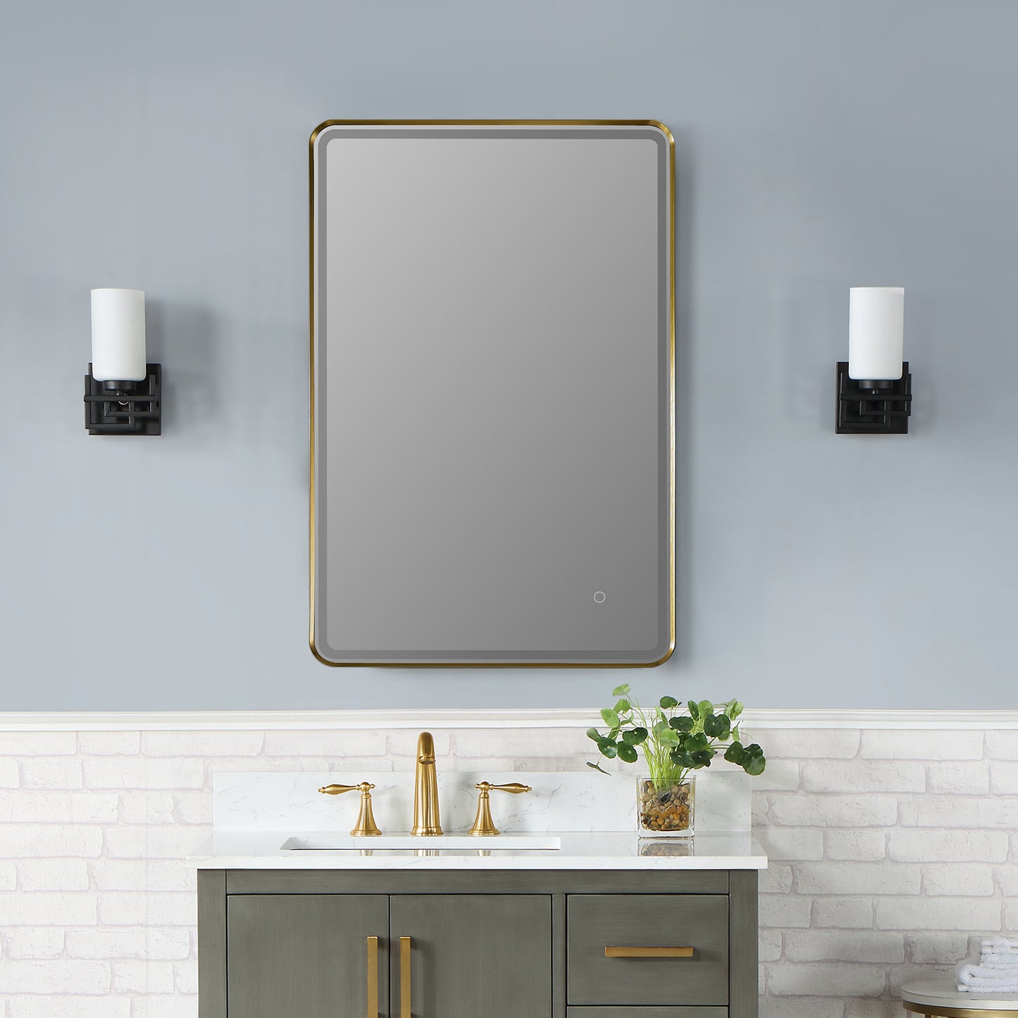 Viaggi Rectangle 24" Framed in Brushed Gold Modern Bathroom/Vanity LED Lighted Wall Mirror