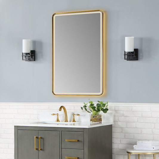 Viaggi Rectangle 24" Framed in Brushed Gold Modern Bathroom/Vanity LED Lighted Wall Mirror