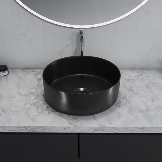 14 in. Round Black Finish Ceramic Vessel Bathroom Vanity Sink