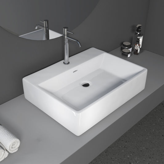 24 in. Rectangle White Finish Ceramic Vessel Bathroom Vanity Sink with Overflow