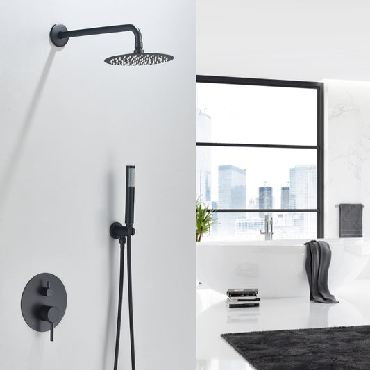 Herne Complete Shower System in Matte Black with Rough-In Valve with 8 In. Round Rain Shower Head