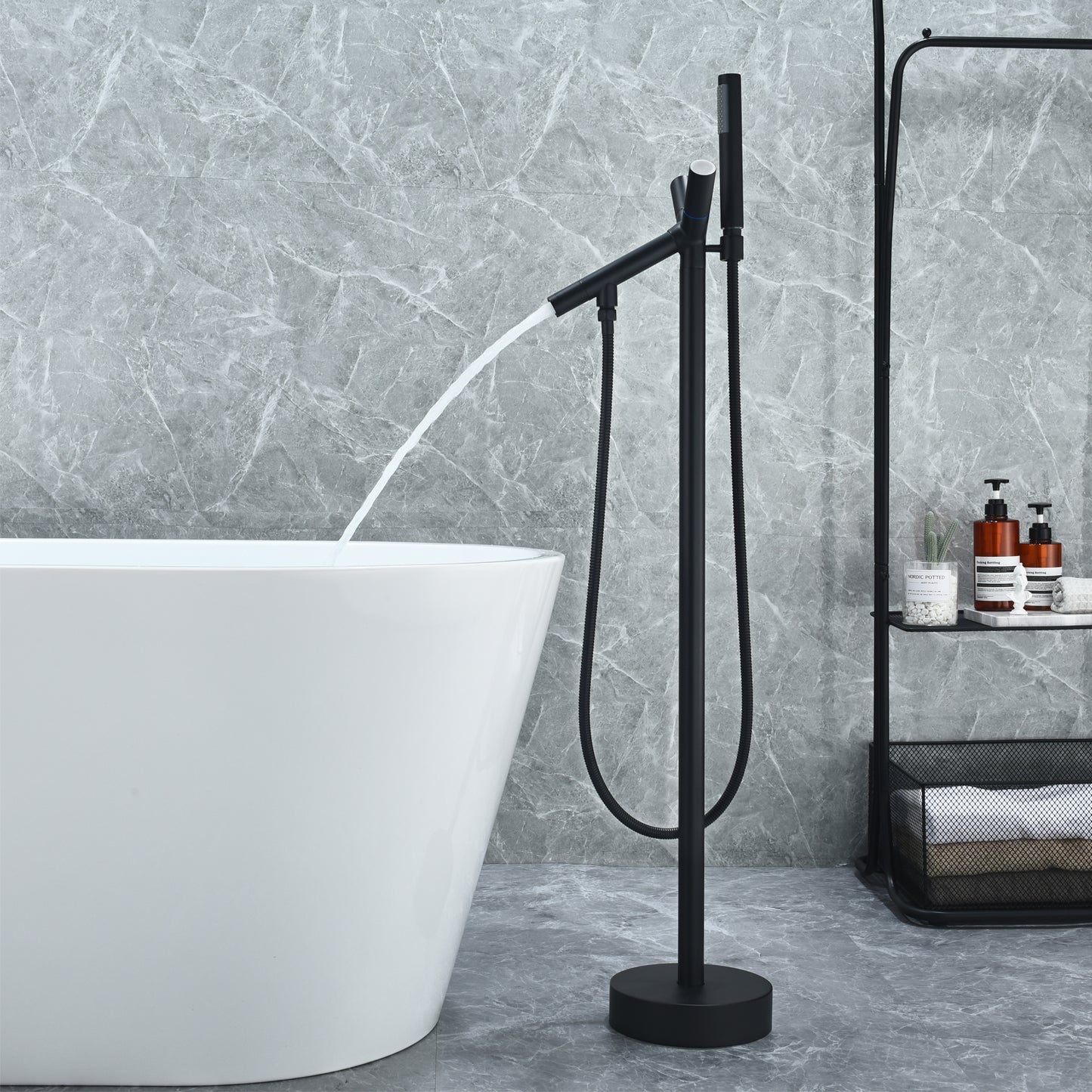 Brulon Double Knob Handle Freestanding Floor Mounted Tub Filler with Handshower