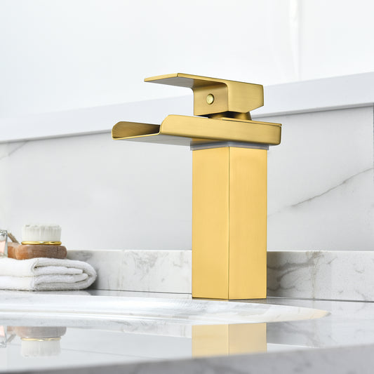 Sassor Single Hole Single-Handle Waterfall Bathroom Faucet in Brushed Gold